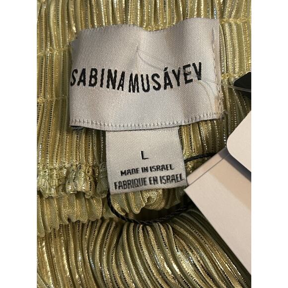 NWT $380 Sabina Musayev Margo Pleated V-Neck Midi Cocktail Dress Green - Size L - Picture 8 of 12